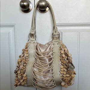 Charm and Luck Cream and Tan Laced Hobo Handbag